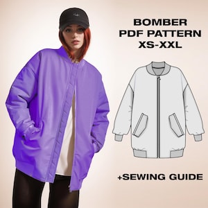 Bomber jacket women pdf sewing pattern | XS-XXL | easy digital pdf | beginner friendly | outerwear pattern | Jacket sewing pattern