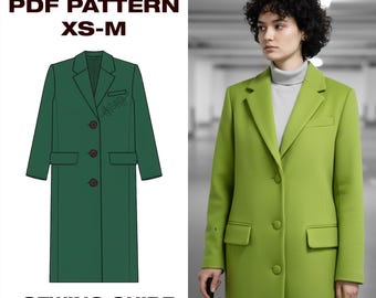 Oversized Coat Sewing Pattern | Women's Winter Coat | Loose Straight Fit with Illustrated Instructions XS-M | A4, USLetter, Plotter
