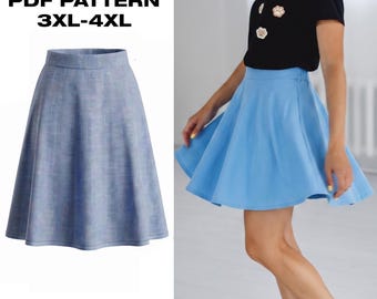Lucia Plus Size Skirt Sewing Pattern PDF | Half Sun Mini Skirt with Elastic Waist | Curvy Sizes 3XL-4XL | Instant Download