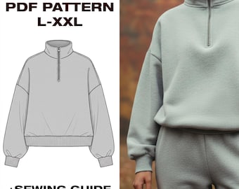 Women’s Hoodie Sewing Pattern | Zip Jacket Pattern for Women | Zip-Up Pullover Pattern | Sizes L-XXL | A4, US Letter, Plotter