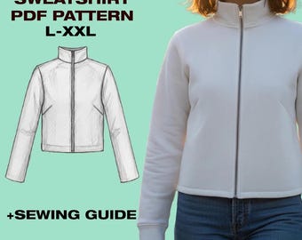 Zip Front Sweatshirt Sewing Pattern | Cosy Knit Jacket with Collar | Relaxed Everyday Layer | Sizes L-XXL | PDF A4 A0 US Letter