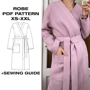 Padrão de robe longo de quimono | Padrão de robe feminino | Padrão de robe envolvente | Robe para dormir | Padrão de roupão de banho XS-XXL | US6-16 | A4, Carta, Plotter