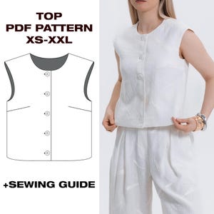 Patrón de costura de botones / Patrón de camisa / Blusa sin mangas / Patrón de costura de blusa Y2K / Patrón fácil / A0, USletter, A4 / XS-XXL