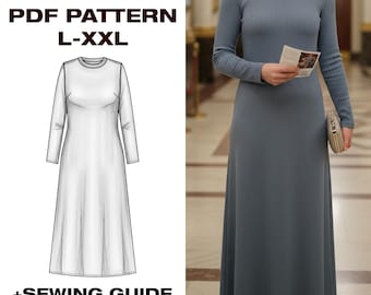 Verona Dress / Knit Dress Sewing Pattern with Instruction, Elegant Long Sleeve Flare Design for Everyday or Evening/A4,USLetter,Ploter/L-XXL