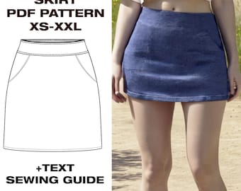 Short A-Line Denim Skirt Sewing Pattern | High Waist Skirt Pattern | A-line Skirt | Linen skirt | Beginner | US 6-16 | A4, Letter, Plotter