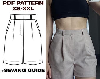 Summer Shorts Pattern | Women Shorts Pattern | Beginner Shorts | Classic shorts pattern | High Waist Wide Leg Shorts A0, USletter,A4, XS-XXL
