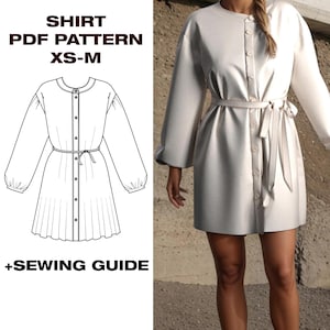 Vestido camisero para mujer / Patrón de vestido con mangas abullonadas con lazo / Patrón de costura de camisa para niña / Patrón de costura de camisa / Tallas 2-6 de EE. UU. / A4, Carta, Plotter