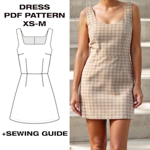 Patrón de costura de minivestido de verano / Vestido mini clásico para la oficina, una cita, un paseo de verano o una graduación / US 2-6 / A4, Carta, Plotter