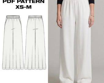 Wide Leg Sweatpants Pattern PDF | Elastic Waist Lounge Pants | Pull On Trousers | Comfy Womens Sewing | XS-M