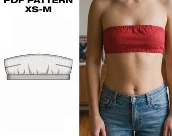 Bandeau Top Sewing Pattern PDF | Strapless Tube Top | Y2K Crop Top | Womens Summer Beachwear | XS-M