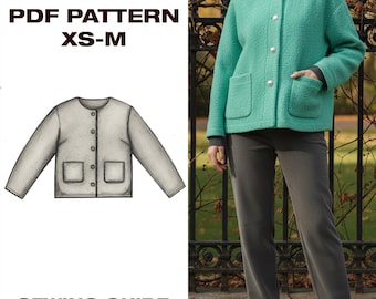 Collarless blazer sewing pattern, button-front jacket or cardigan-style jacket | Classic blazer | XS–M | A4, Letter, Plotter