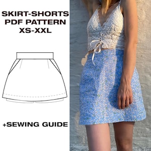 Patrón de costura de minifalda y short de verano / Patrón de falda de corte A / Patrón de falda con shorts / Shorts de verano / US 6-16 / A4, Carta, Plotter
