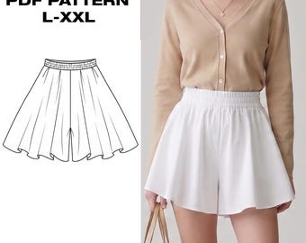 Easy Pull On Shorts Pattern | Gathered Waist Lounge Shorts PDF | Beginner Summer Sewing | Casual Culottes | L-XXL