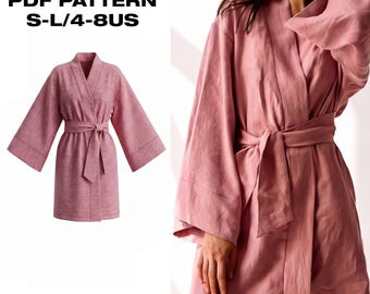 Serena Kimono Robe PDF Sewing Pattern | Robe or Dress with Wide Sleeves and Belt | Dressing Gown Bridesmaid Robe | S-L | Digital Download