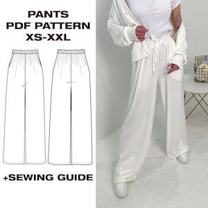 Summer Elastic waist pants, PDF Sewing Pants,, Women sewing pattern, Easy sew pants, wide leg pants, pants pattern, summer pants, Plotter A4