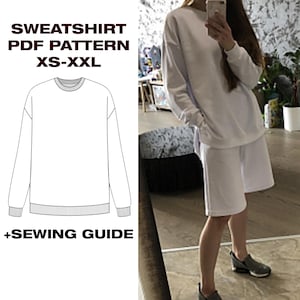 Sweatshirt Sewing Pattern | Pullover | Classic Sweatshirt | Oversized Hoodie | Drop Shoulder Sweatshirt | Plotter, USletter, A4 | XS-XXL