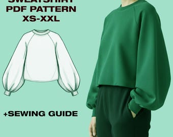 Raglan Sleeve Sweatshirt without elastic Sewing Pattern | Oversized Women’s Sweater PDF | Cozy Pullover Pattern |  | US 2–12 | A4, Letter