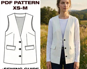 Patrón de chaleco clásico para mujer / Patrón de chaleco de otoño / Chaleco a medida DIY (PDF) / Chaqueta de chaleco para mujer / Plotter, tamaño carta, A4 / XS-M