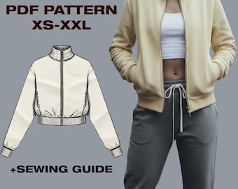 Warm Sweatshirt Sewing Pattern PDF | Zipper Jacket Beginner Friendly | Cropped Jumper Pattern XS-XXL | Tutorial | A4, Plotter, USLetter