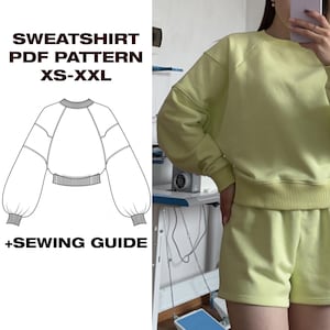 Patrón de costura de sudadera con mangas raglán, sudadera de mujer, suéter de primavera, sudadera sencilla, talla US 6-16/A0, carta, trazador