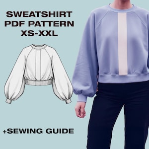 Mönster för damtröja med raglanärm | Lös passform, överdimensionerad | PDF-sömnadsmönster US 2-12 | Avslappnad pullovertopp