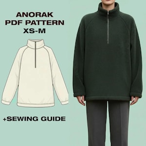 Naaipatroon voor een Sherpa fleecejack | Anorak met halve rits en opstaande kraag | Unisex outdoorjas | XS-M | PDF A4 | Plotter US Letter