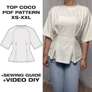PDF Top Sewing Pattern | Sizes XS-XXL  Easy Sewing Pattern | Beginner Pattern | Top with pleats | Linen top pattern | Y2K top sewing pattern