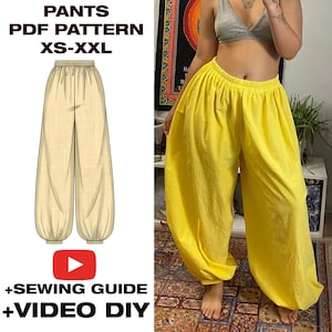 Palazzo Pants Sewing Pattern + Video: Wide Leg Harem Trousers (XS-2XL) (PDF Pattern)