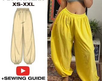 Palazzo Pants Sewing Pattern + Video: Wide Leg Harem Trousers (XS-2XL) (PDF Pattern)