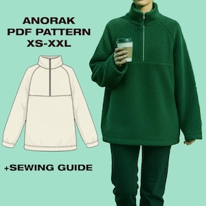 Cartamodello per cucire felpa con cappuccio / Cartamodello per cucire giacca a vento / Modello caldo / Modello PDF / XS - XXL / A4, Plotter, lettera / Schnittmuster con cappuccio