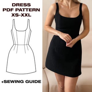 Patrón de costura de minivestido de verano / Patrón de vestido de corte A / Patrón de vestido de invitada de boda / Patrón de vestido sin mangas / EE. UU. 6-16 / A4, Carta, Plotter
