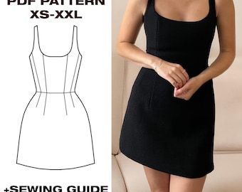 Summer Mini Dress Sewing Pattern | A Line Dress Pattern | Wedding guest dress | Sleeveless Dress Pattern | US 6-16 | A4, Letter, Plotter