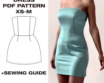 Corset Mini Dress PDF Sewing Pattern | Boned Princess Seam Bodice | Strapless Cocktail Dress | XS-M | A4 Plotter US Letter