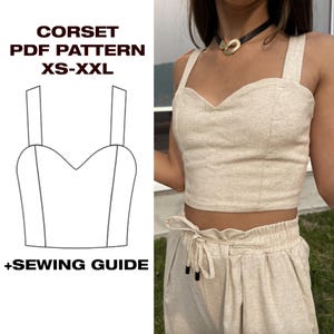 Sweetheart Neck Corset Sewing Pattern, Corset without bones, Overbust Corset Pattern, Summer top, Back Zip Corset Pattern | US 6-16 | XS-XXL
