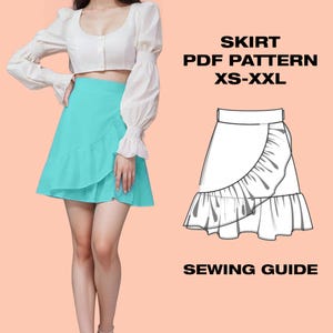 Ruffled Mini Skirt Sewing Pattern | Miniskirt with frills pattern | Mini Skirt with Ties | Mini skirt with ruffles | XS-XXL | US 8-16