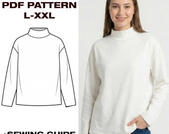 Women’s Comfy Pullover Pattern, Relaxed Sweater Design, Simple Women’s Top Template | A4, US Letter, Plotter | L–XXL