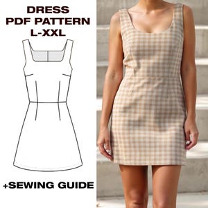 Patrón de costura de minivestido de verano / Vestido mini clásico para la oficina, una cita, un paseo de verano o una graduación / US 8-12 / A4, Carta, Plotter