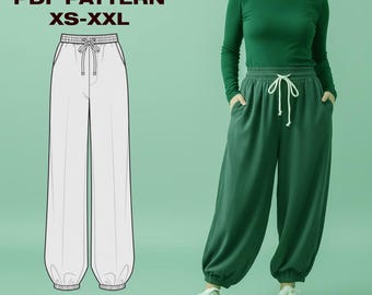 Modello di cucito per pantaloni autunnali a gamba larga: pantaloni in viscosa (modello PDF)