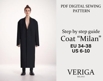 Patroon oversized jas / Patroon winterjas dames / Patroon rechte jas voor dames / Los patroon mantel / Patroon jas met instructie