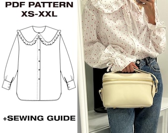 Shirt with ruffles | Shirt with collar | Long sleeve shirt | Summer shirt pattern | Beginner shirt pattern | US 2-12 | A4, Letter, Plotter