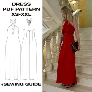 Halter neck pattern dress Maxi dress- PDF Sewing pattern, Beginner friendly pattern, Sizes A0, USletter, A4 | XS-XXL