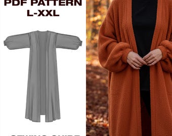 Flared Cardigan Pattern / Women’s kimono PDF Sewing Pattern / loose fit cardigan / Elastic sleeve / cardigan DIY / L-XXL/A4,USLetter,Plotter