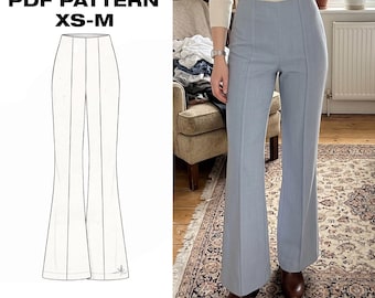 Front Pintuck Trousers Pattern | Elegant High Rise Office Pants | Tailored Flared Slacks PDF | Womens Sewing XS-M