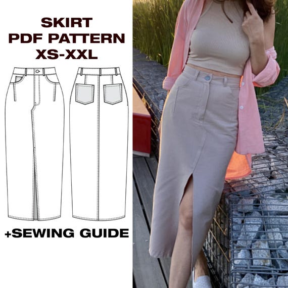 Long A-line Denim Skirt Sewing Pattern | High Waist Skirt