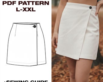 Wrap Mini Skirt Sewing Pattern | Women's PDF Pattern | Beginner-Friendly Skirt | Digital File | Sizes L–XXL | A4, Plotter, US Letter