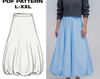 Flowy Maxi Skirt Pattern PDF | Long Balloon Skirt | Gathered A-Line Skirt | Womens Summer Skirt Sewing | L-XXL