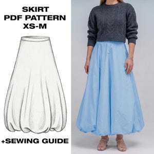 Bubble Skirt Sewing Pattern | Balloon Hem Maxi Skirt PDF | Trendy Gathered Bottom Skirt | Womens Pattern XS-M
