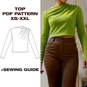 Modello di cucito per top plissettato, modello di top estivo, modello di top elegante Y2K, top drappeggiato, modello PDF, modello di cucito per top estivo da scaricare digitalmente