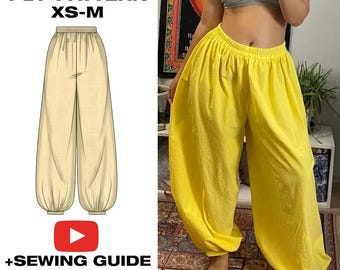 Wide Leg Trousers PDF Sewing Pattern | Palazzo Pants Without Side Seams | Elastic Waist Summer Trousers | XS-M | A4 Plotter US Letter