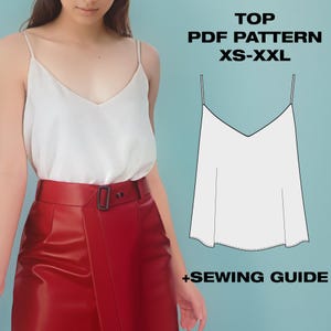 Patrón de costura de blusa de verano / Patrón de costura de camiseta sin mangas / Patrón de costura de blusa de lino / Patrón de costura de blusa Y2K / Blusa para dormir / A0, USletter, A4 / XS-XXL